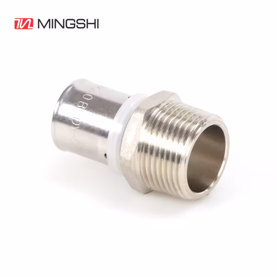 Acessórios de prensa de perfil em U de latão Mingshi Equal Tee para tubulação de água e gás Pex Pert multicamadas